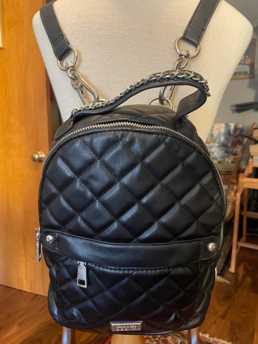 Quilted Black Mini Backpack with Silver Hardware - Women